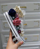 Girls sweet flower shoes 2018 Spring Canvas Shoes White Female High Help Custom Rhinstone Sequins Flowers Flat Shoes - vmlfashion-com