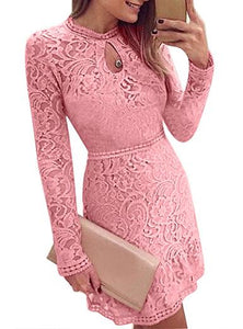 Women Lace Dress Long Sleeves Short Mini Length Dress - vmlfashion-com