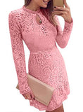 Women Lace Dress Long Sleeves Short Mini Length Dress - vmlfashion-com