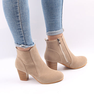 Women's Faux Suede Zipped Ankle Boots with Stack Heels - vmlfashion-com