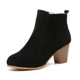 Women's Faux Suede Zipped Ankle Boots with Stack Heels - vmlfashion-com