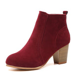 Women's Faux Suede Zipped Ankle Boots with Stack Heels - vmlfashion-com