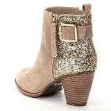 Women's Glitter Accented High Heel Booties with Zipper Buckle Strap - vmlfashion-com