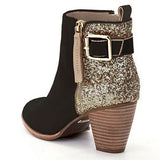 Women's Glitter Accented High Heel Booties with Zipper Buckle Strap - vmlfashion-com