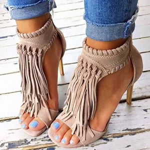 Women's Moccasin Style Tassel Front Heels - vmlfashion-com