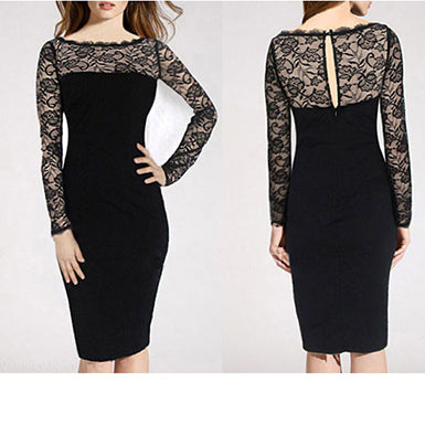 Women Black Lace Dress - vmlfashion-com