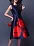 Women's Knee Legth Navy Blue Dress Bright Red Rose Skirt - vmlfashion-com