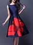 Women's Knee Legth Navy Blue Dress Bright Red Rose Skirt - vmlfashion-com