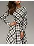 Women's Long Sleeve Maxi Black White And Gray Dress - vmlfashion-com