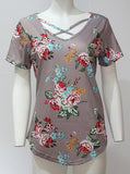 women flower Taupe Floral Blouse with Front Strap - vmlfashion-com