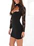 Women's Lace Long Sleeve Neckline Short Dress - vmlfashion-com