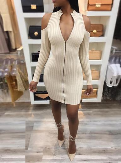 Women Cold Shoulder / Long Sleeve V-Neck Dress - vmlfashion-com