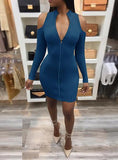 Women Cold Shoulder / Long Sleeve V-Neck Dress - vmlfashion-com