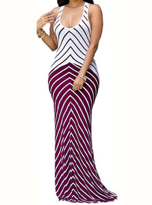 Women long Stripe Design dress Scoop style - vmlfashion-com