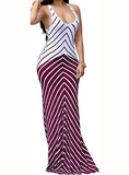 Women long Stripe Design dress Scoop style - vmlfashion-com