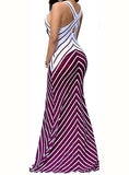 Women long Stripe Design dress Scoop style - vmlfashion-com