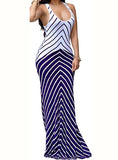 Women long Stripe Design dress Scoop style - vmlfashion-com