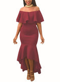 Women's Off Shoulder Fishtail Dress - vmlfashion-com