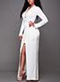 Women-White-Long-Sleeve-Front-Split-Closure-dress- - vmlfashion-com