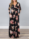 Women's Floor Length Long Sleeve V Neckline Dress - vmlfashion-com