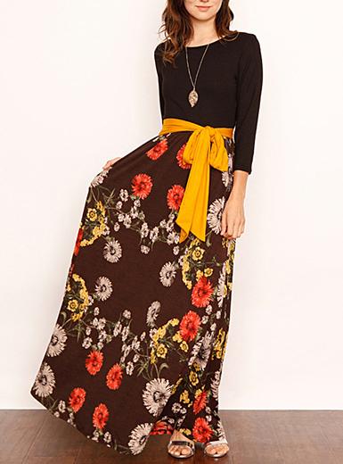 Women's Maxi Floral Base Contrasting Pocket Dress - vmlfashion-com