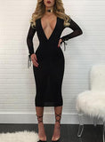 Women-V-Neckline-V-Drop-Back-Long-Sleeves-bodyfit-Dress - vmlfashion-com