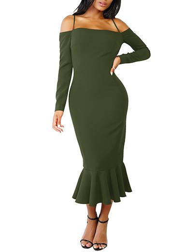 Women's Off Shoulder Black Bodycon Long Sleeve Dress - vmlfashion-com