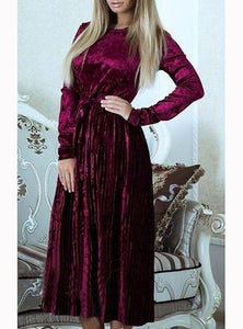 Women's Velveteen Tie Long Sleeve Dress - vmlfashion-com