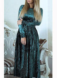 Women's Velveteen Tie Long Sleeve Dress - vmlfashion-com