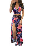 Women's Tropical Theme 2 Piece Dress Crop Top and Maxi Skirt - vmlfashion-com