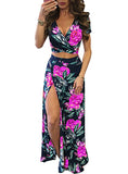 Women's Tropical Theme 2 Piece Dress Crop Top and Maxi Skirt - vmlfashion-com