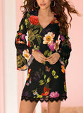 Women-Flower-Mini-Dress-with-Bell-Sleeves - vmlfashion-com