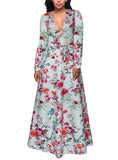 Women Long Sleeve Flower Dress - vmlfashion-com