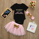 baby girl clothes Letter Short Sleeve T-shirt+Pink tutu Skirt+Bow Headband - vmlfashion-com