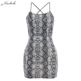 Macheda Sexy Cross Bandage Backless Bodycon Dress Women Sleeveless Halter Summer Dress Snake Print Short Party Casual Mini Dress - vmlfashion-com