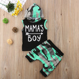 Mamas Boy Toddler Baby Boy Sleeveless Hoodie Top and Camouflage Shorts Set - vmlfashion-com