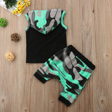 Mamas Boy Toddler Baby Boy Sleeveless Hoodie Top and Camouflage Shorts Set - vmlfashion-com