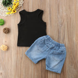 Mimi Boss/Mama's Boy Newborn Toddler Baby Boy Sleeveless Vest Tops+Denim Shorts Hole Jeans 2PCS Outfits Summer Clothing Set - vmlfashion-com