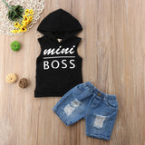 Mimi Boss/Mama's Boy Newborn Toddler Baby Boy Sleeveless Vest Tops+Denim Shorts Hole Jeans 2PCS Outfits Summer Clothing Set - vmlfashion-com