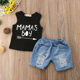 Mimi Boss/Mama's Boy Newborn Toddler Baby Boy Sleeveless Vest Tops+Denim Shorts Hole Jeans 2PCS Outfits Summer Clothing Set - vmlfashion-com