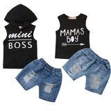 Mimi Boss/Mama's Boy Newborn Toddler Baby Boy Sleeveless Vest Tops+Denim Shorts Hole Jeans 2PCS Outfits Summer Clothing Set - vmlfashion-com