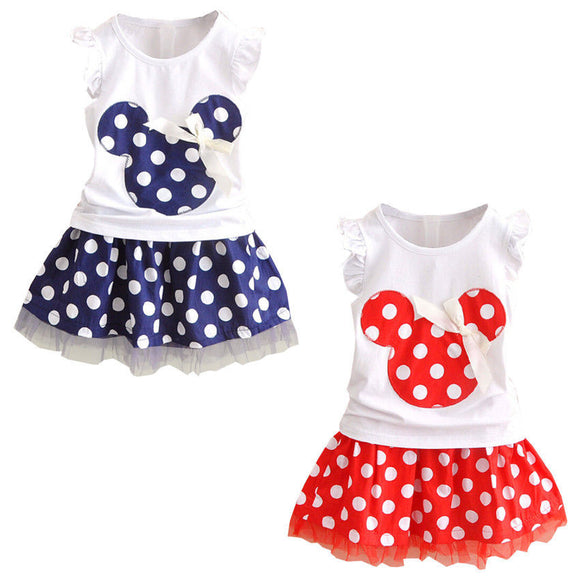 Minnie Mouse Clothes Set Kids Baby Girls Summer Outfits Clothes Sleeveless T-shirt Tops Polka Dot Tutu Skirt Party - vmlfashion-com