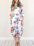 Women Sexy Navy Blue Floral dress Loose Fit dress - vmlfashion-com