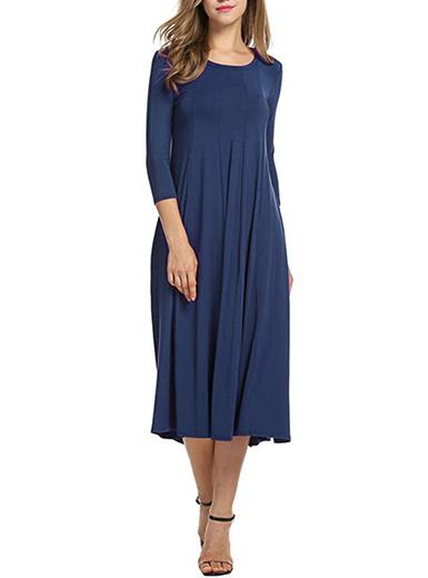 Women's Solid Coler Pleated Three Quarter sleeve Dress - vmlfashion-com