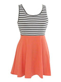 Sleeveless Mini Dress - Striped Top / Orange Skirt - vmlfashion-com