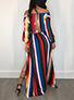 Women's Off Shoulder Long Sleeve Striped Dress - vmlfashion-com