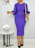 Belted Dress Inserted Puff Sleeve Dress - vmlfashion-com