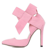 Women's Large Ankle Bow High Heels Shoes - vmlfashion-com