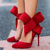 Women's Large Ankle Bow High Heels Shoes - vmlfashion-com