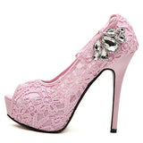 Women's Lacy High Heels Peep Toe Heels - vmlfashion-com